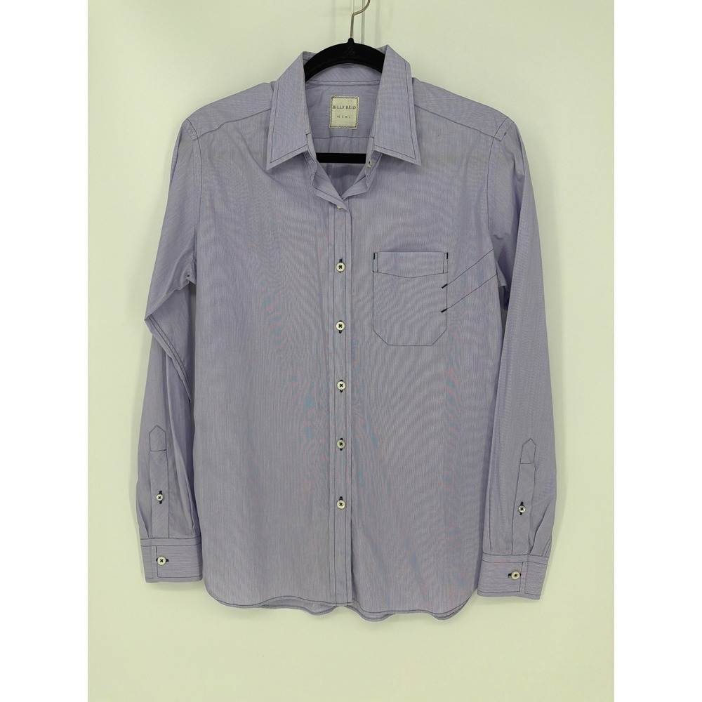 Billy Reid Button Down Shirt Womens Small Purple Micro Stripe Made in Italy
